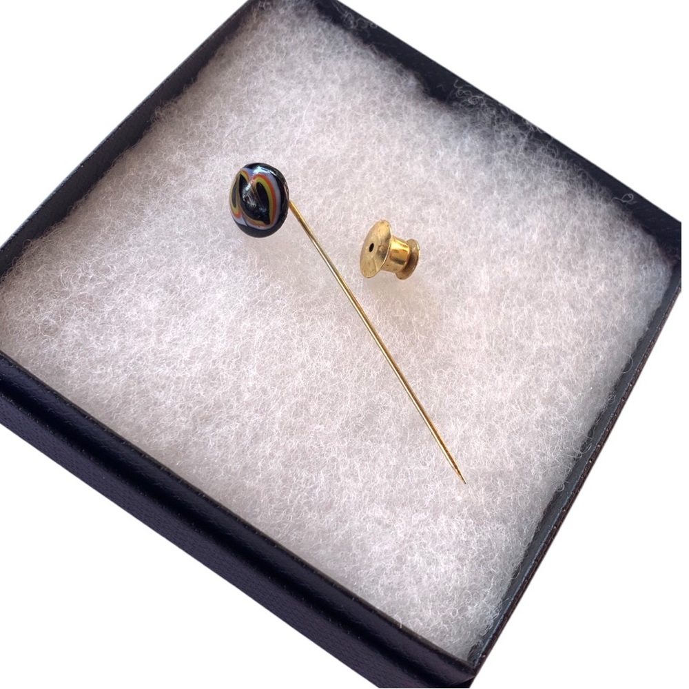 Vintage Glass, Gold Tone Stick Lapel Pin with Multicolor Accent - Women Jewelry